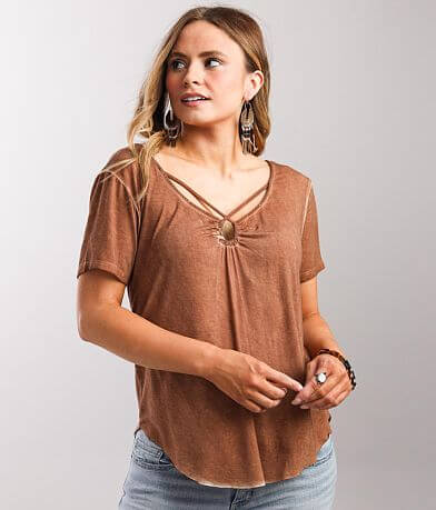 BKE Tiered Babydoll Tunic Top - Women's Shirts/Blouses in Withered Rose