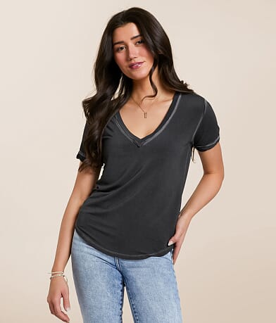 White Crow Washed V-Neck T-Shirt front view