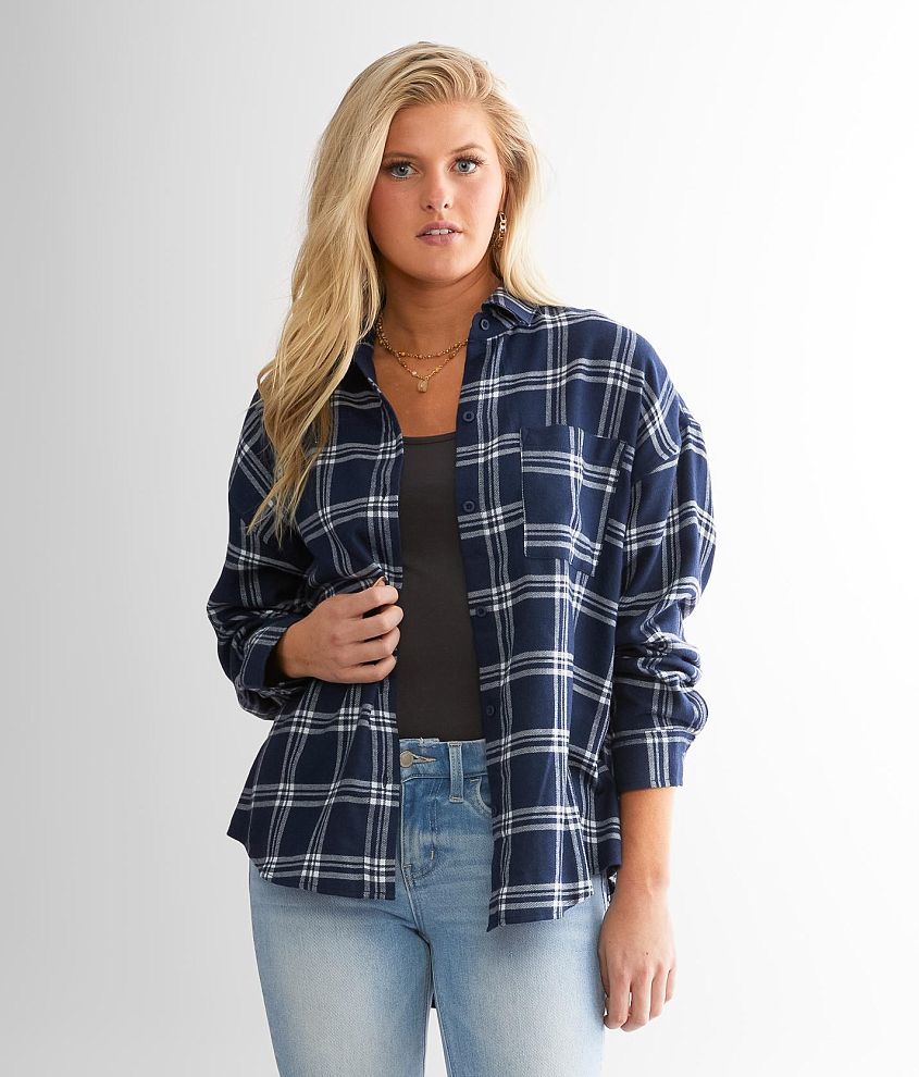 Blue and white outlet checkered shirt womens