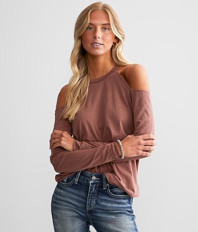 White Crow Rosette Cold Shoulder Top front view