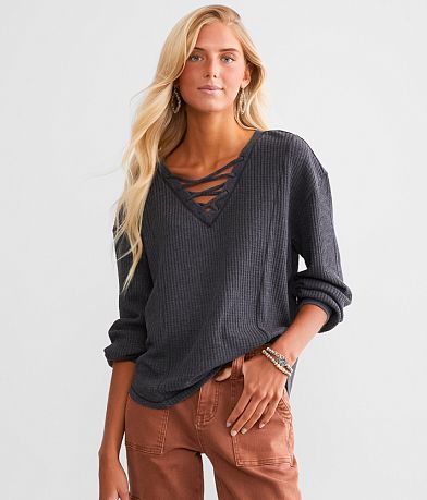 White Crow Audrey Waffle Knit Top front view