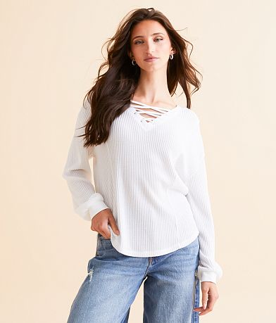 White Crow Audrey Waffle Knit Top front view