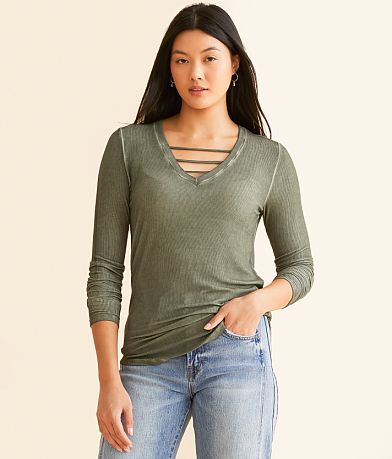 Staci Bubble Sleeve Strappy Front Top Staci Bubble Sleeve Strappy Front Top