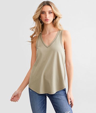 White Crow Blair Lace Trim Tank Top front view