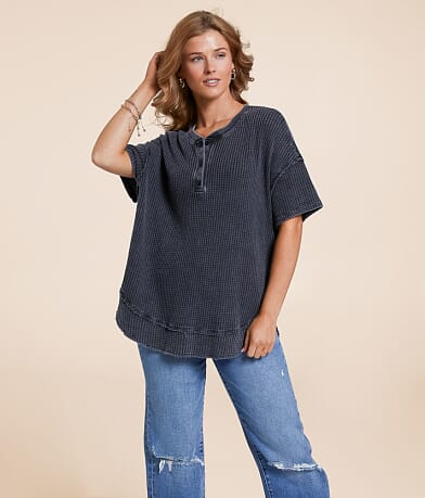 White Crow Lucy Waffle Henley front view