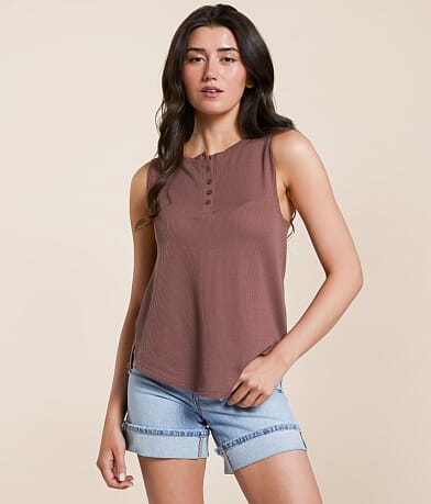 White Crow Harrison Twist Henley Tank Top front view