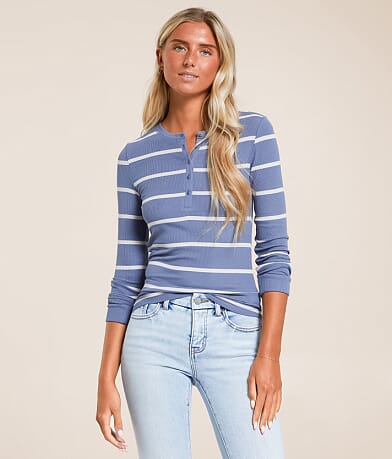 White Crow Jasmine Striped Henley front view