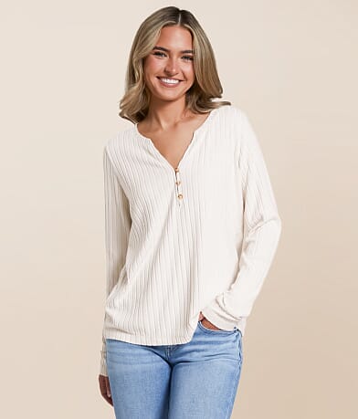 White Crow Josie Silky Ribbed Henley front view