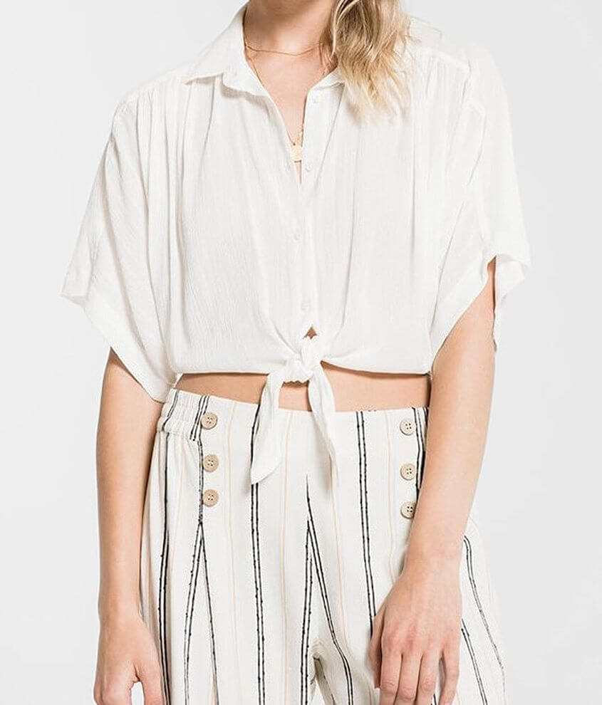Rag Poets Minori Cropped Front Tie Blouse front view