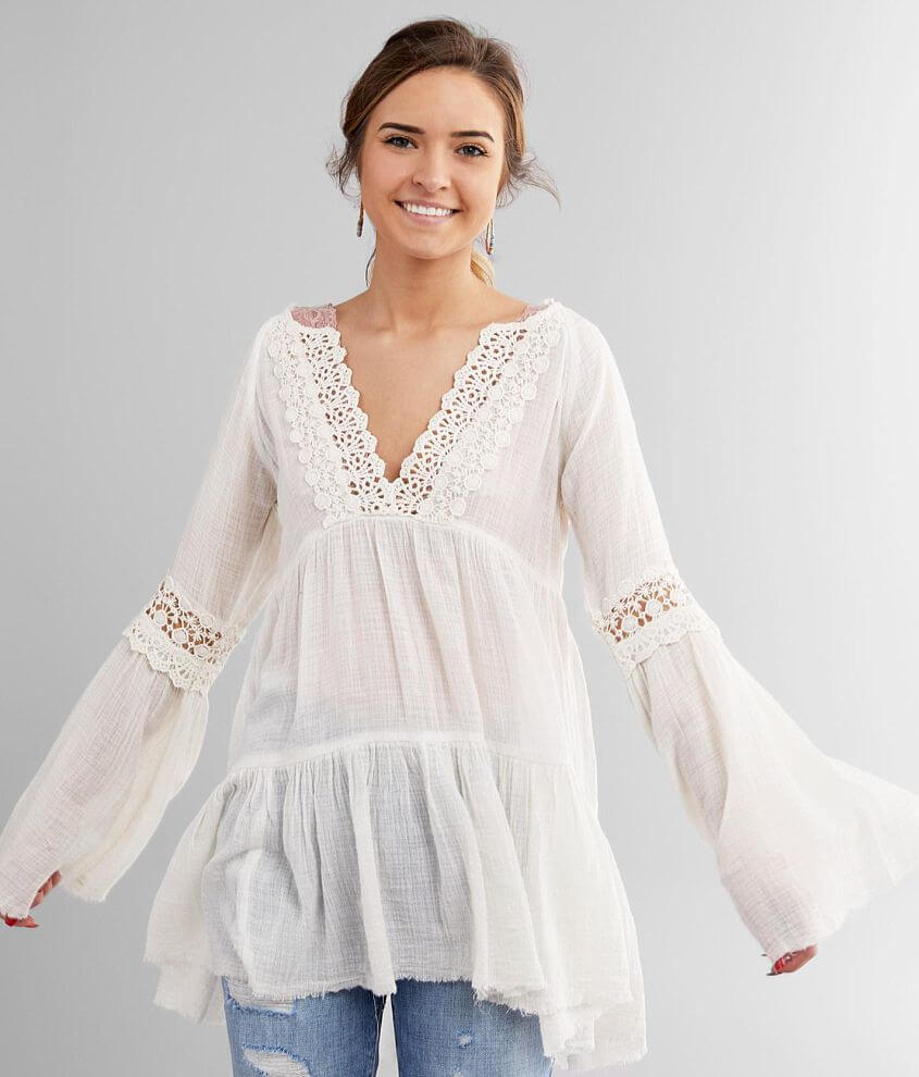 White Crow Maya Boho Tunic Top Women s Shirts Blouses in Cloud Dancer Buckle