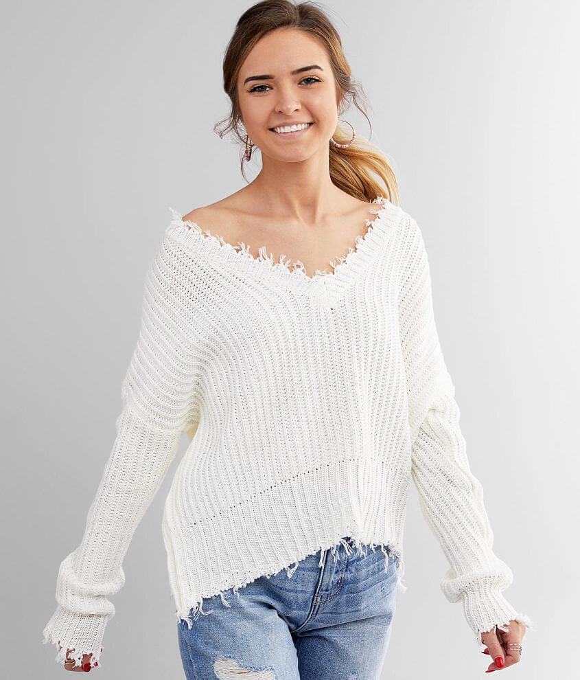 White shop frayed sweater