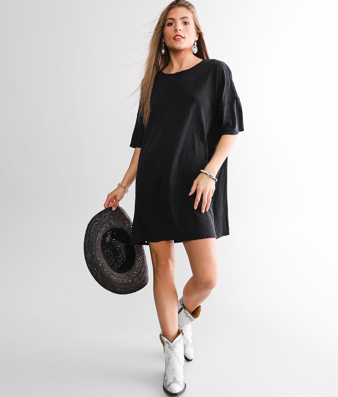 Style Supply Washed Black Oversized T-Shirt Dress