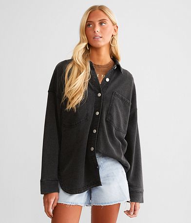 Z Supply All Day Knit Denim Shirt front view