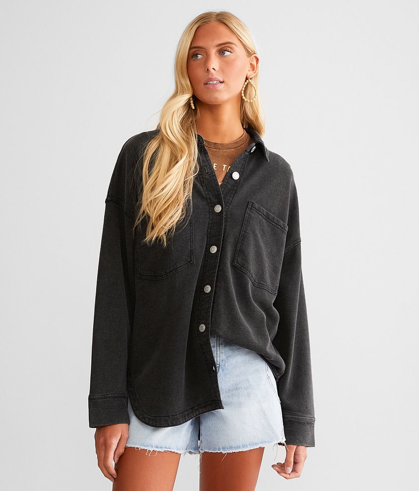 Z Supply All Day Knit Denim Shirt - Women's Shirts/Blouses in Vintage Black