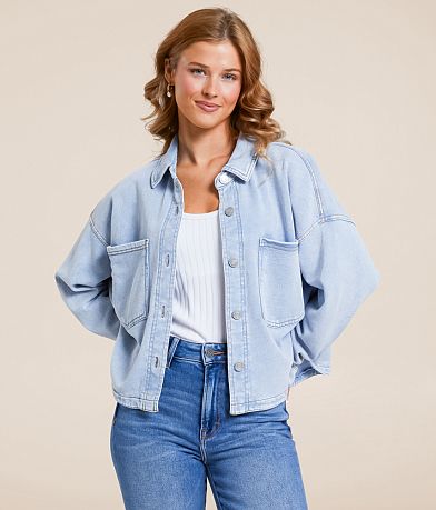 Z Supply All Day Knit Denim Cropped Jacket front view