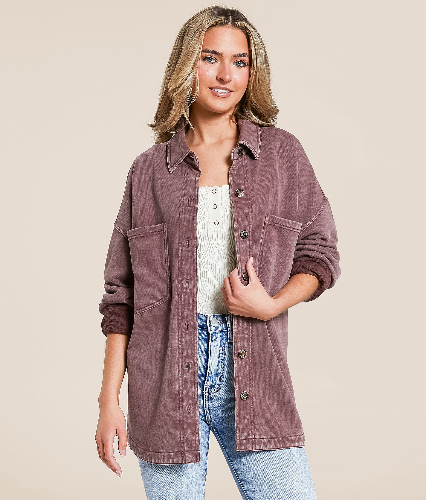 ジャケット・アウター melt the lady back shaggy knit Z Supply All Day Knit Washed Shacket - Women's Coats