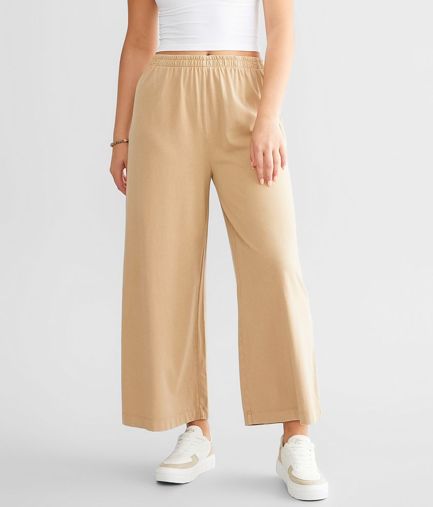 Beige Basic Jersey Flared Pants