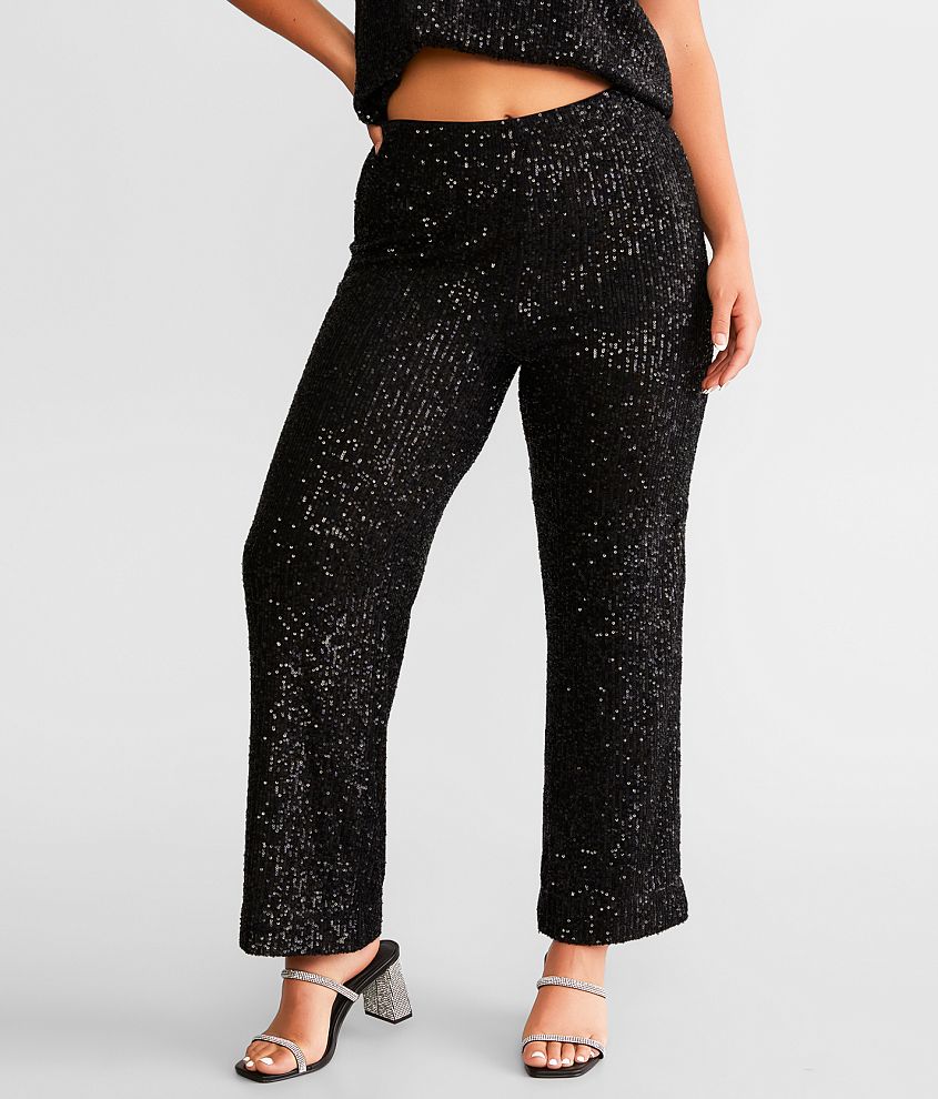 Black Sequin Trouser - Women's Black Pants