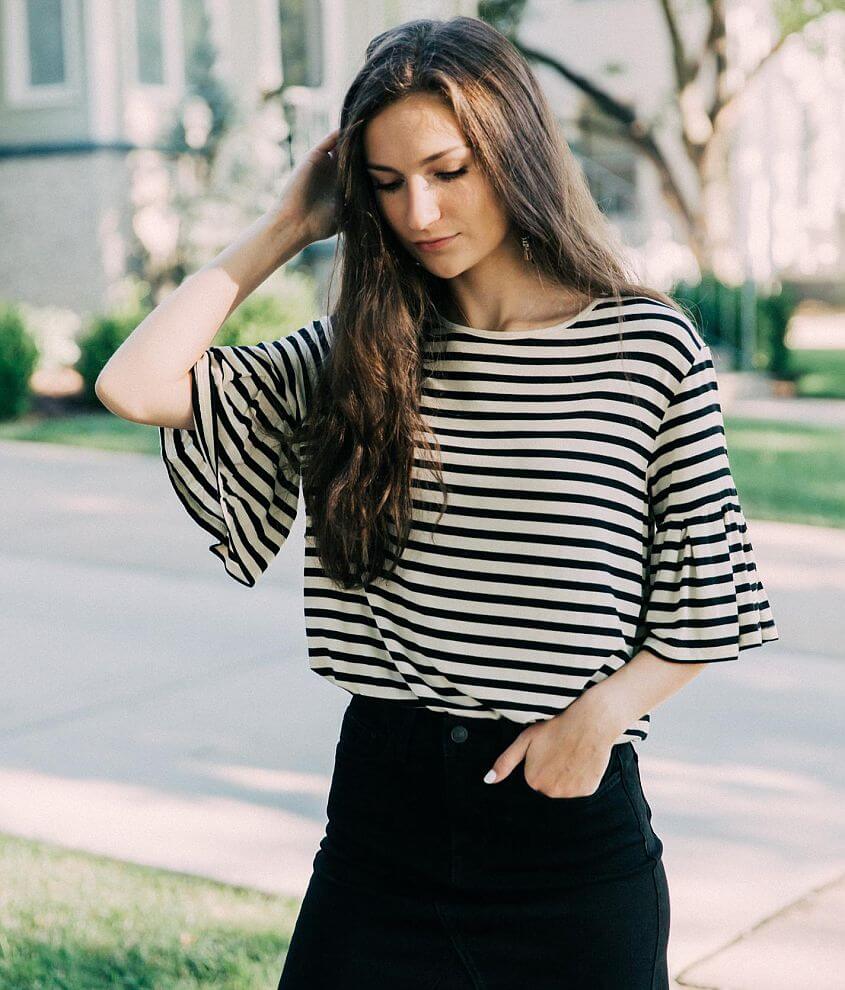Z Supply The Striped Ruffle Top front view