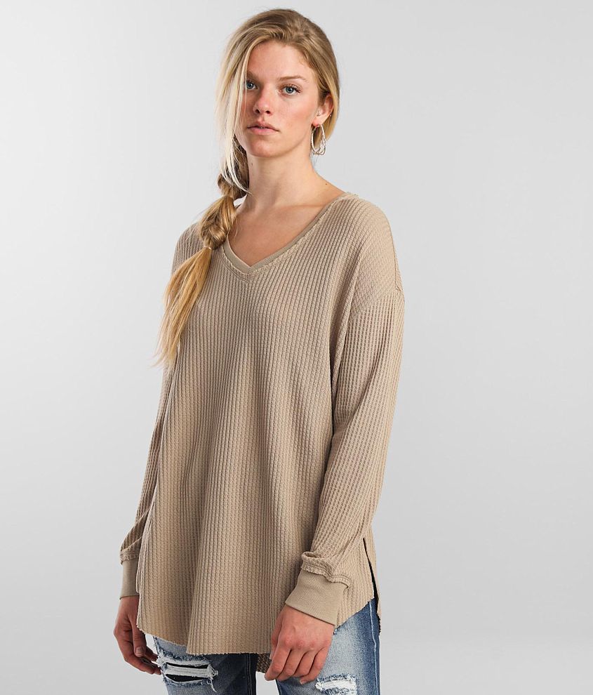 OVERSIZED V NECK WAFFLE THERMAL