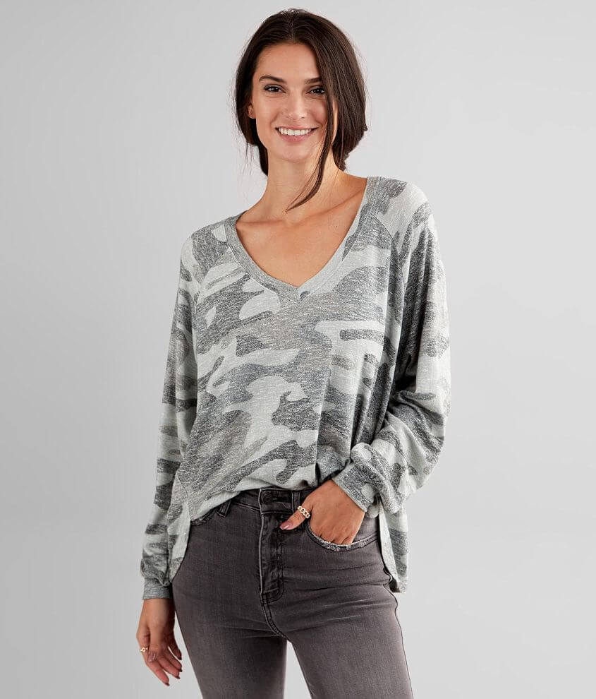 Z Supply Plira Camo High Low Hem Pullover - Women's Sweatshirts in
