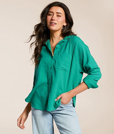 Z Supply The Perfect Linen Blend Shirt front view