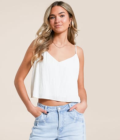 Z Supply Fiore Crinkle Satin Cropped Tank Top front view