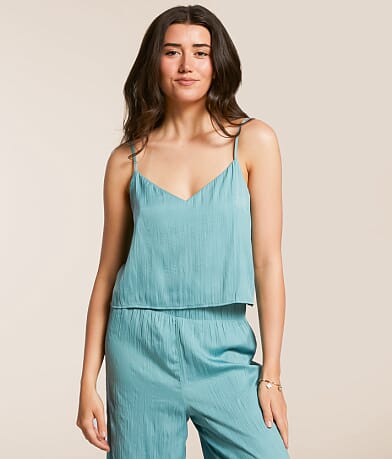 Z Supply Fiore Crinkle Satin Cropped Tank Top front view