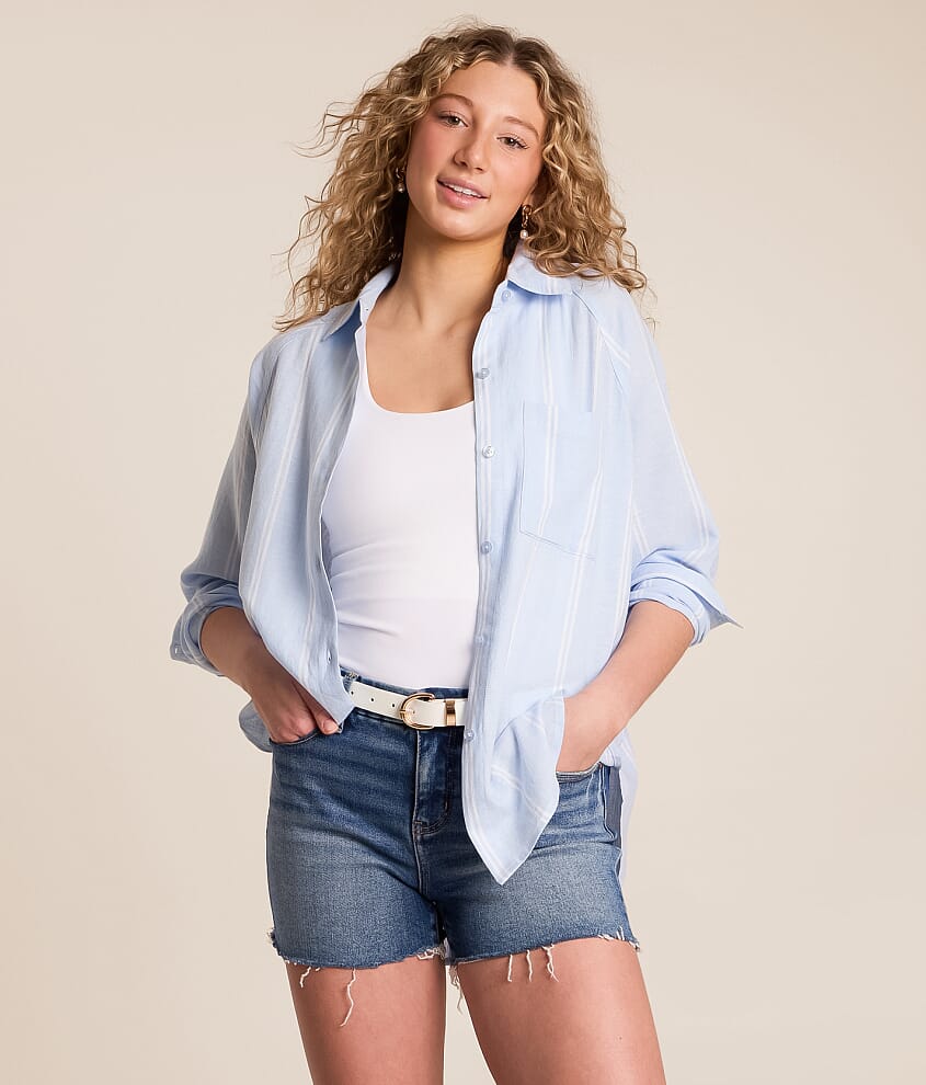 トップス NC G by Giuliana Embroidered Bib Woven Button Front Shirt | HSN