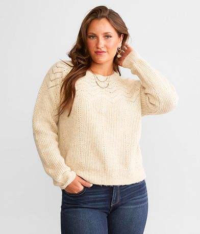 Daytrip Pointelle Knit Sweater - Women's Sweaters in Cream Gold