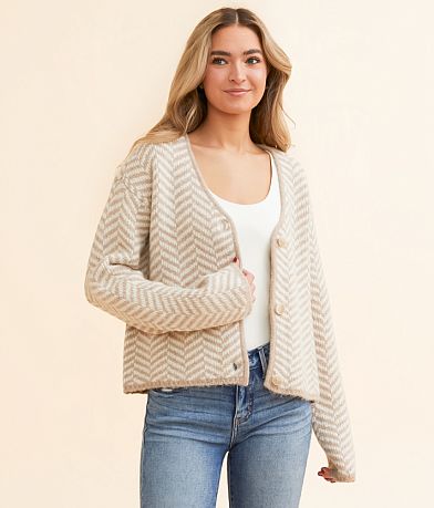 Z Supply Naomi Herringbone Cardigan Sweater front view