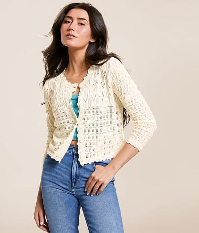 Z Supply Cardi Crochet Cropped Cardigan Sweater front view