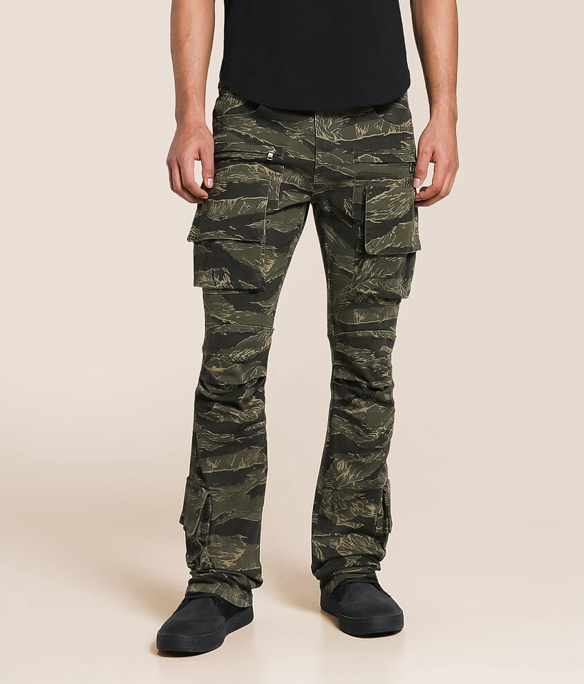 Camo Cargo Stacked Flare Stretch Jean